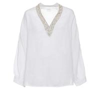 120% Lino, Femme, Blouses et Chemises, Blanc, Taille: 42 FR Blouse à Encolure en V Ornée