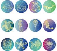 120 Pcs Autocollants En Feuille D'or D'animaux Marins 12 Styles Tortues Dauphins Étoiles De Mer Étiquettes Rondes Autocollants Autocollants En Relief Pour Enveloppe De Noël Décoration