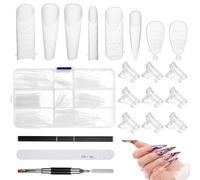 120 Pcs Capsule Ongles en Gel Souple, Kit de Capsules Doubles à Couverture, avec 12 coupe-ongles, 1 lime et 1 pinceau double embout pour une application facile