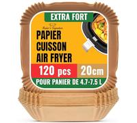120 pcs Papier Cuisson Air Fryer, Papier Sulfurisé Pour Air Fryer, 20-25 cm Carré pour 4,7-7,3 L Jetables Antiadhésifs Imperméables Résistants à I'huile, compatibles avec Philips Cosori et plus