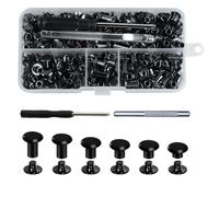 120 Pcs Rivets en Cuir, M5 Vis à Chicago, Rivet Cuir, Rivet à Visser, Rivets de Reliure de Chicago, Vis de Reliure à Tête Plat pour Sacs Scrapbooking Ceinture en Cuir, avec Trou Poinçon, Tournevis