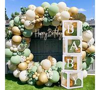 120 Pièce Baby Shower Decoration Fille Garcon,4 Boite Baby et 112 Arche Ballon Vert Sauge,Ballon Baby Shower,Cube Baby Shower pour Decoration Bapteme Gender Reveal Party Deco Anniversaire Vert