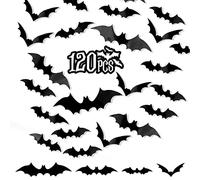 120 Pièces 3D Chauve Souris Halloween, Horreur Chauve Souris Stickers Muraux, 4 Tailles Effrayant Réaliste Chauve Souris Decoration Halloween Interieur pour Fenêtre, Mur, Porte, Fête Déco