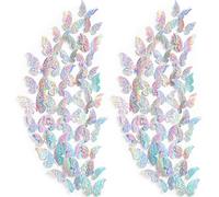 120 Pièces 3D Papillons en Couche Décoration Murale de Papillon Amovible Autocollants Muraux de Papillon Creux DIY Artisanat pour Mariage (Argent Holographique)
