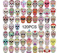 120 Pièces Autocollants de Crâne Stickers Tête de Mort en Sucre Halloween Autocollants de Jour des Morts pour Portable Bouteille d'eau Bagage Vélo Ordinateur