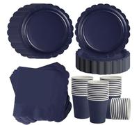 120 Pièces Bleu Marine vaisselle jetable anniversaire pour 40 Invités | 18cm assiette jetable festonnée, gobelets carton, serviettes, anniversaire homme, événement d'entreprise, soirée grill.