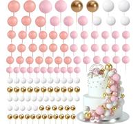 120 Pièces Boules de Décoration de Gâteau,BetterJonny Mini Topper de Gâteau de Ballon Balle Gâteau Topper pour Fête d'anniversaire Décoration de Gâteau d'Anniversaire（Rose/RougeRose/Blanc/Or）