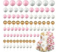 120 Pièces Boules de Décoration de Gâteau,BetterJonny Mini Topper de Gâteau de Ballon Balle Gâteau Topper pour Fête d'anniversaire Décoration de Gâteau d'Anniversaire（Or/Rose/Blanc）