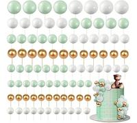 120 Pièces Boules de Décoration de Gâteau,BetterJonny Mini Topper de Gâteau de Ballon Balle Gâteau Topper pour Fête d'anniversaire Décoration de Gâteau d'Anniversaire（Or/Blanc/Vert）
