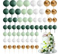 120 Pièces Boules de Décoration de Gâteau,BetterJonny Mini Topper de Gâteau de Ballon Balle Gâteau Topper pour Fête d'anniversaire Décoration de Gâteau d'Anniversaire（Vert/Vert Clair/Blanc/Or）