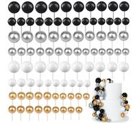 120 Pièces Boules de Décoration de Gâteau,BetterJonny Mini Topper de Gâteau de Ballon Balle Gâteau Topper pour Fête d'anniversaire Décoration de Gâteau d'Anniversaire（Blanc/Noir/Or/Argent）