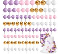 120 Pièces Boules de Décoration de Gâteau,BetterJonny Mini Topper de Gâteau de Ballon Balle Gâteau Topper pour Fête d'anniversaire Décoration de Gâteau d'Anniversaire（Blanc/Or/Rose/Violette）