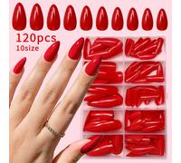120 pièces Faux ongles acryliques de couleur rouge amande de taille moyenne, couleur unie, vernis pur. Ensemble de manucure acrylique de couleur nude amande. Idée de cadeau exclusive pour les femmes e