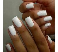 120 pièces Faux ongles blancs carrés courts, portables, à couverture intégrale. Convient pour le bureau et le port quotidien. Décoration d'ongles pour femmes et filles graphique,UnicoloreABS