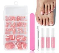 120 Pièces Faux Ongles d'Orteil, 12 Tailles Faux Ongles de Pied Carré Court, Couverture Complète French Capsule Ongle Pied avec Colle, Bordure Blanc Faux Orteil Ongles Pieds pour Femmes (Arc Profond)