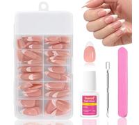 120 Pièces French Faux Ongles Amande, Moyen Nude Rose Press on Nails Bordure Blanc Français Ongles à Coller avec Colle, Couverture Complète Acrylique Capsules Ongles pour Femmes DIY Manucure Salon