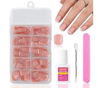 120 Pièces French Faux Ongles Autocollants, Court Rond Français Ongles à Coller Nude Rose Press on Nails avec Colle, Acrylique Couverture Complète Capsules Ongles pour Femmes Filles Nail Art