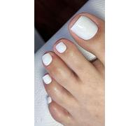 120 Pièces MouyouGlow Faux Ongles D'orteil à coller Court,Carré Blanc Unicolore Glossy Plain White Colours Fake Ongles Pieds Toe Nails Full Cover Orteils Press on Nails avec Colle