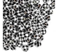 120 Pièces Noir Blanc À Carreaux Bois Perles Ferme Buffalo Perles En Bois Pour Guirlande Décoration Artisanat Bricolage Bracelet Fait Main