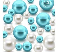 120 Pièces Perle pour de Remplissage Vase Perles pour Vase Perles de Maquillage pour Porte-Pinceaux Fausse Perle Ronde Assortie pour Mariage, 14/20/30 mm (Blanc Crémeux, Turquoise)