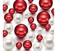 120 Pièces Perle pour de Remplissage Vase Perles pour Vase Perles de Maquillage pour Porte-Pinceaux Fausse Perle Ronde Assortie pour Mariage, 14/20/30 mm (Blanc Crémeux, Rouge Vif)