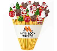 120 Pièces Piques à Cocktail d’hiver - Mix Père Noël, Boules, Bonhommes de Neige, Rennes, Sapins Blancs et Verts - 12 cm Cure-dents festifs pour apéritifs, cupcakes & boissons - par Mobi Lock