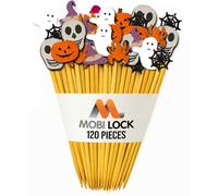 120 Pièces Piques à Cocktail Halloween - 12 cm (4,7 Pouces) Cure-Dents Effrayants pour Apéritifs, Cupcakes et Boissons - Citrouille, Toile, Araignée, Fantôme, Chapeau - par Mobi Lock