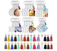 120 pièces Porte-clés Vierges à Transfert Thermique avec Sublimation Vierge, Glands en Cuir, Anneaux de Porte-clés, Anneaux Ouverts pour la Fabrication de Porte-clés (Lot de 30)