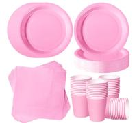 120 Pièces Rose Clair vaisselle jetable anniversaire pour 40 Invités | 18cm assiette jetable, gobelets carton, serviettes, baby shower fille, anniversaire romantique, fête entre copines.