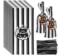 120 Pièces Sachet Pop Corn, 27 × 13 cm Sachet Bonbon Transparent avec 200 Liens, Sac Pop Corn Rayée Noir et Blanc, Sachets Transparents pour Biscuits, pour Fêtes, Anniversaires, Soirées Cinéma