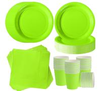 120 Pièces Vert Fluo vaisselle jetable anniversaire pour 40 Invités | 18cm assiette jetable, gobelets carton, serviettes, apéro d'été, barbecue, soirée entre amis.