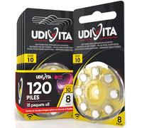 120 Piles Auditives Taille 10 Udivita PR70 (Jaune) Zinc-Air Hearing Evolution avec Technologie Phono Pulse - 15 Blisters de 8 Piles