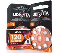120 Piles Auditives Taille 13 Udivita PR48 (Orange) avec Technologie Phono Pulse Zinc-Air Hearing Evolution - 15 Blisters de 8 Piles