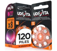 120 Piles Auditives Taille 13 Udivita PR48 (Orange) Zinc-Air Hearing Evolution Technologie Phono Pulse - 15 Blisters de 8 Piles