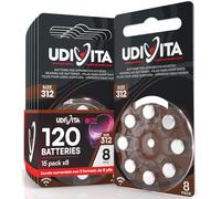 120 Piles Auditives Taille 312 Udivita PR41 (Marron) avec Technologie Phono Pulse Zinc-Air Hearing Evolution - 15 Blisters de 8 Piles