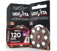 120 Piles Auditives Taille 312 Udivita PR41 (Marron) Zinc-Air Hearing Evolution - 15 Blisters de 8 Piles