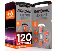 120 Piles pour Appareils Auditifs Rayovac Extra Size 13 + 6 Piles Udivita | 20+1 Plaquettes de 6 Batteries