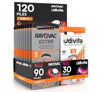 120 Piles Taille 13 pour Les Aides auditives PR48 (Orange - Zinc Air) avec la Technologie Phono Pulse pour amplificateur auditif - 120 Piles: 30 Udivita + 90 Rayovac