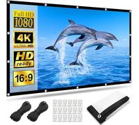 120 Pouces Écran de Projection Portable, Tissu Soie de Lave Lavable Antirides, 16:9 4K HD Double Face Pliable pour Camping Extérieur et Cinéma Maison, Installation Facile avec Crochets