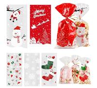 120 Sachet Bonbon Noel, Sachet pour Bonbon, Sacs de Biscuits de Noël, Sachet Transparent Bonbon, Flocons de Neige Sachet Transparent, avec Attaches Torsadées, pour Bonbons, Biscuits