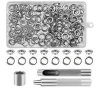 120 set Kit de Grommets Eyelets Outils, Intérieur 8/10/12mm Metal Ensembles Oeillet, Grommet Kit avec 3 Pièces Outil, Oeillets pour Bâche Toile Bâche Tentes de Réparation Argent (10mm)