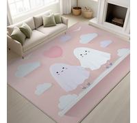 120 x 150 cm Rose Tapis Couple Fantôme Ballons Cœur Nuages Imprimé Mignon Illustration Minimaliste Anime Tapiss Romantique Saint-Valentin & Tapis antidérapant magique intégré pour Chambre d’enfant