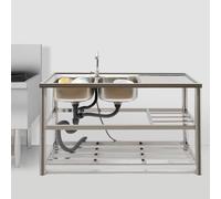 120 x 45 x 80 cm - Évier de cuisine commercial - En acier inoxydable - Double bol d'écoulement et robinet - En acier inoxydable - Évier autoportant - 2 bacs - Pour le nettoyage de la vaisselle, des