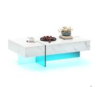 120 x 70 cm table basse LED blanche avec 3 tiroirs, rangement pour salon et table d'appoint moderne