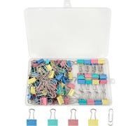 120 X Mini Double Clip Clips In Assorted Colours,15 Mm Foldback Bulldog Strong Paper Clips,Fold-Out Metal Document Clips With Box Of 50 Paper Clips For Office School Supplies