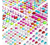 1200+ Autocollants Strass Autocollant Cristal Auto-Adhésif Bijoux Autocollants Gem 14 Feuilles Différentes Pour Maquillage Corps Et Ongles Scrapbooking Embellissements Enfants Artisanat