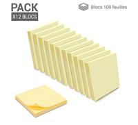 1200 Notes Autocollantes Repositionnables 12 Blocs De 100 Feuillets 75 X 75 Mm Jaune 12 Bl. 100 Notes Adh 75x75 Jn