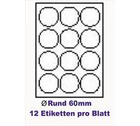 1200 pcs. BLANC étiquettes étiquette adhésive de l'étiquette d'adresse Format sur Ø 60,0mm , 100 feuilles DIN A4, 70g/qm, approprié pour les imprimantes à jet d'encre, imprimantes laser et photocopieurs.