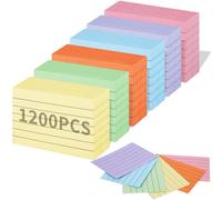 1200 Pièces Fiche Bristol, Fiches Lignées A8, 7,5 cm x 5,2 cm Flash Cards, Cartes d’index, Carte de Vocabulaire pour École Bureau Maison Étude Notes (6 Couleurs)