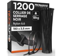 1200 Serres Cables Noirs en Plastique 150mm - Colliers de Serrage Electicien Petits en Nylon 6,6 Autobloquants Force de Serrage 18Kg avec Dents Antidérapantes Résistants Feu Chaleur et Gel - 150x3,5mm